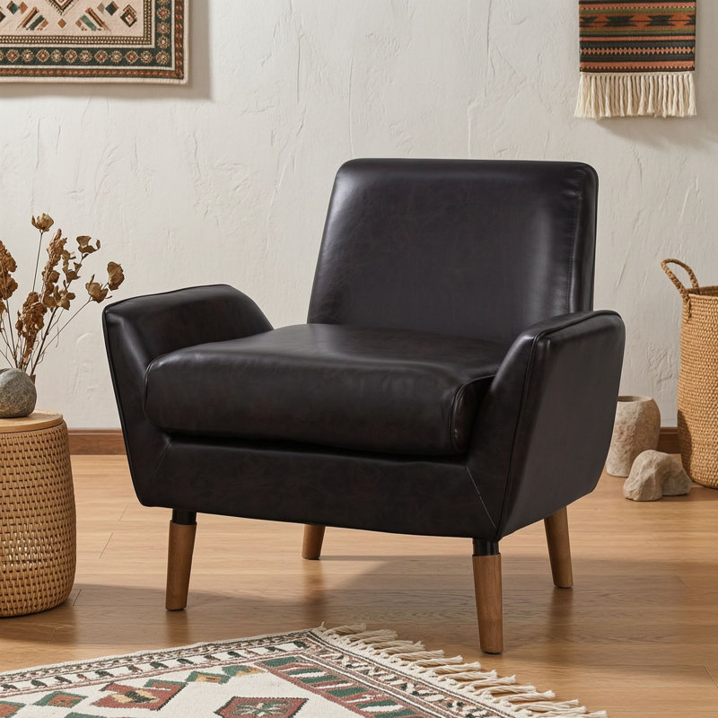Chaise d'appoint rembourrée avec accoudoirs roulés, PUBrown