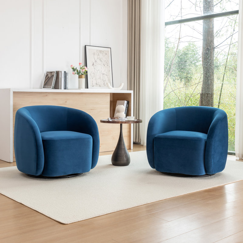 Fauteuil demi-tonneau pivotant en velours Arrun, Marine