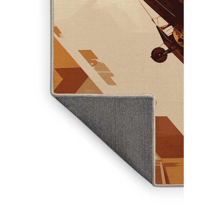 Tapis à motif géométrique doux et moelleux en dirigeable brun et beige, 7 x 10
