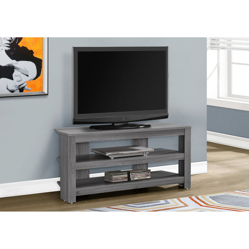 42 Inch Contemporary Grey Tv Console Media Stand For Saving Space In Bedroom Corner Laminate With Center Pedestal And Storage Home Use