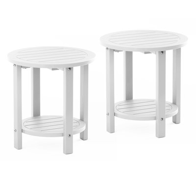 16 Inch Round Outdoor Side Table Adirondack Plastic/Resin Patio Side Table Weather Resistant End Table with Storage Shelf （Set of 2）