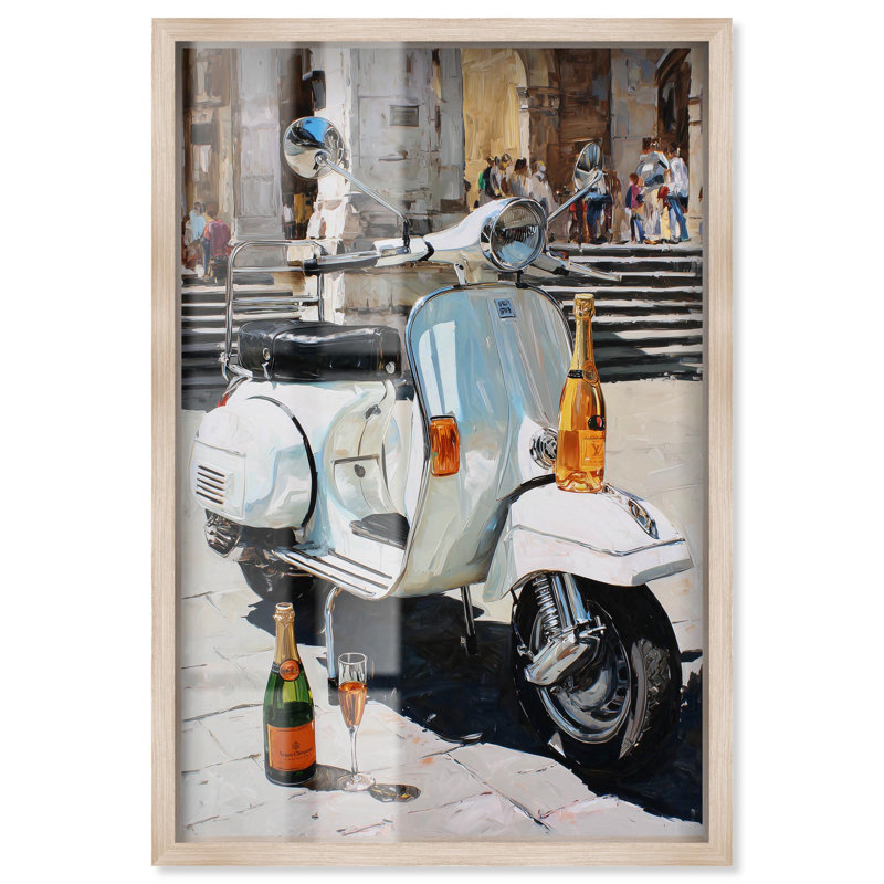 «Scooter and Drinks Shadowbox Print Glam» par Art Remedy, cadre blond, 10 x 15, H 16 po x l 11 po, Cadre blond