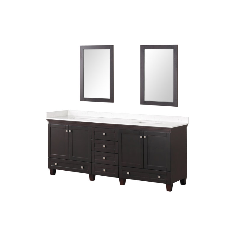80" Double Sink Bathroom Vanity-Brown,With Mirror