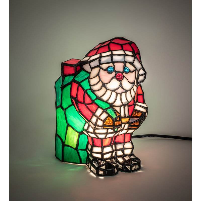 Santa Claus Tiffany Glass Accent Table Lamp
