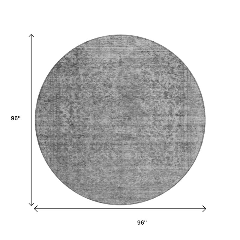 Tapis d'intérieur rond lavable abstrait 8 pi gris
