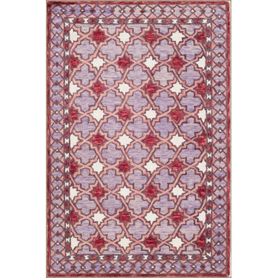 Pink White Framed Decorative Machine Washable Rug