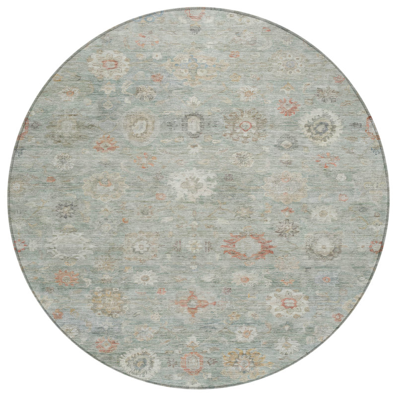 Machine Washable Indoor/Outdoor Xhevrie Sage Rug, Round 8'