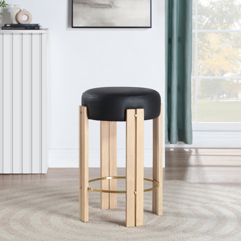 Tabouret de comptoir Harrison, Cuir végétalien noir, Naturel