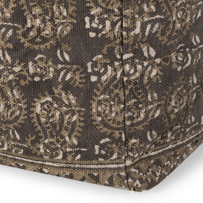 Pouf carré taupe et doré fabriqué à la main, fonctionnant comme un coussin de sol, mesurant 16 po x 16 po x 16 po, limite de poids de 200 lb, accessoire décoratif, rembourré à la main et mesurant 16 po de diamètre, capacité