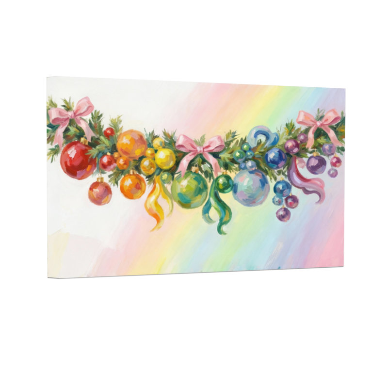 Ornements de Noël colorés de Noël fond arc-en-ciel, H 20 po x l 30 po