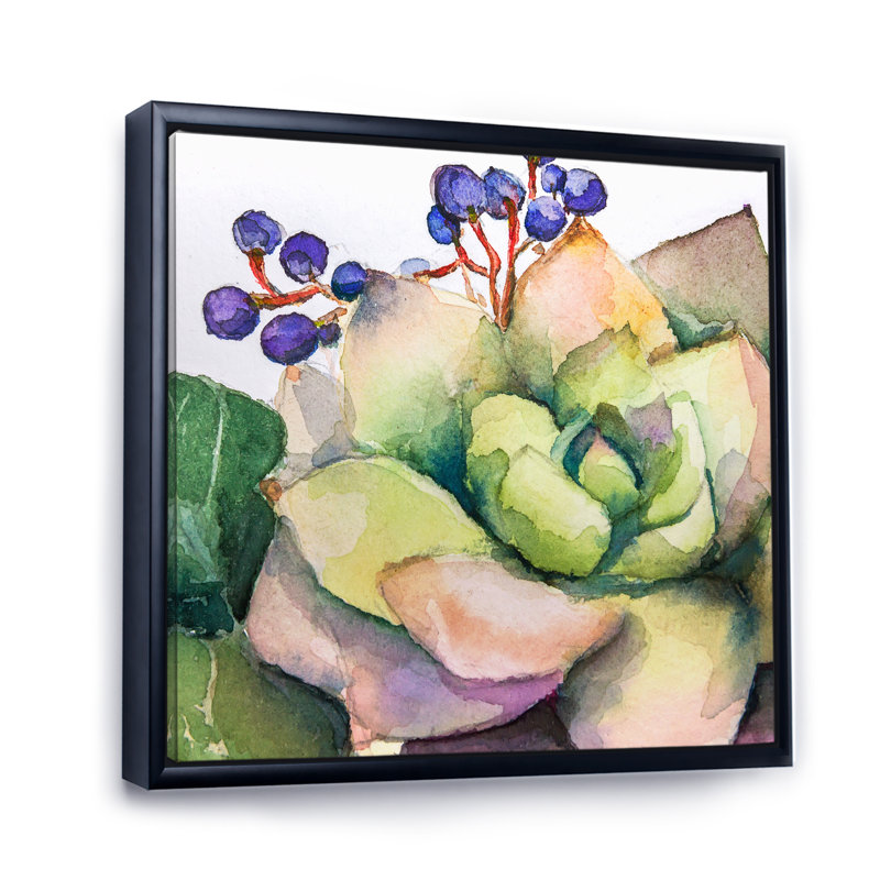 Peinture de fleurs succulentes III - sur, H 16 po x l 16 po x P 1 po, Toile avec cadre flottant noir