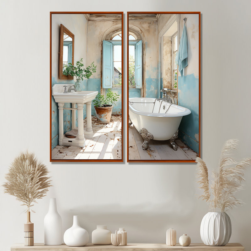 Farmhouse Bathroom Charm I - Humour Laundry Wall 2 panneaux, H 40 po x l 40 po, Impression encadrée flottante, Brun