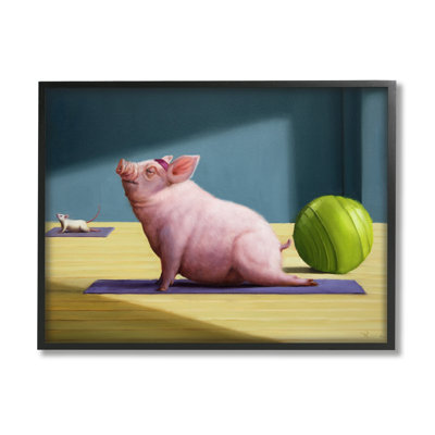 «Pink Pig Doing Yoga Upward Faceing Hog» par Lucia Heffernan - impression d'art graphique