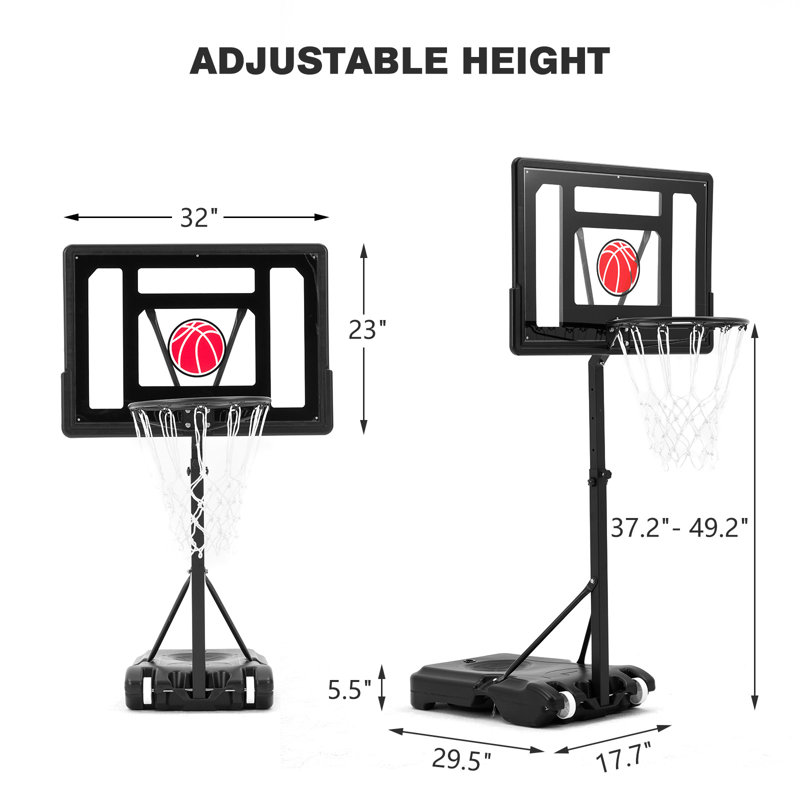 Panier de basketball portable grandeur nature, Noir, noir, noir, noir