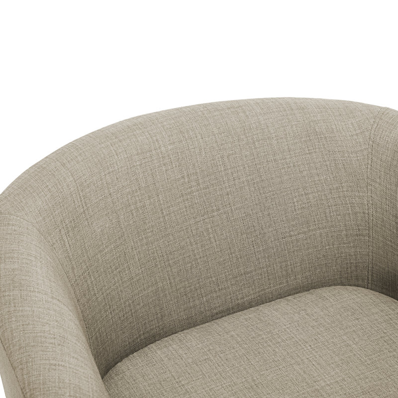 Fauteuil demi-tonneau pivotant avec cadre en bois massif Frankie, Tissu brun clair