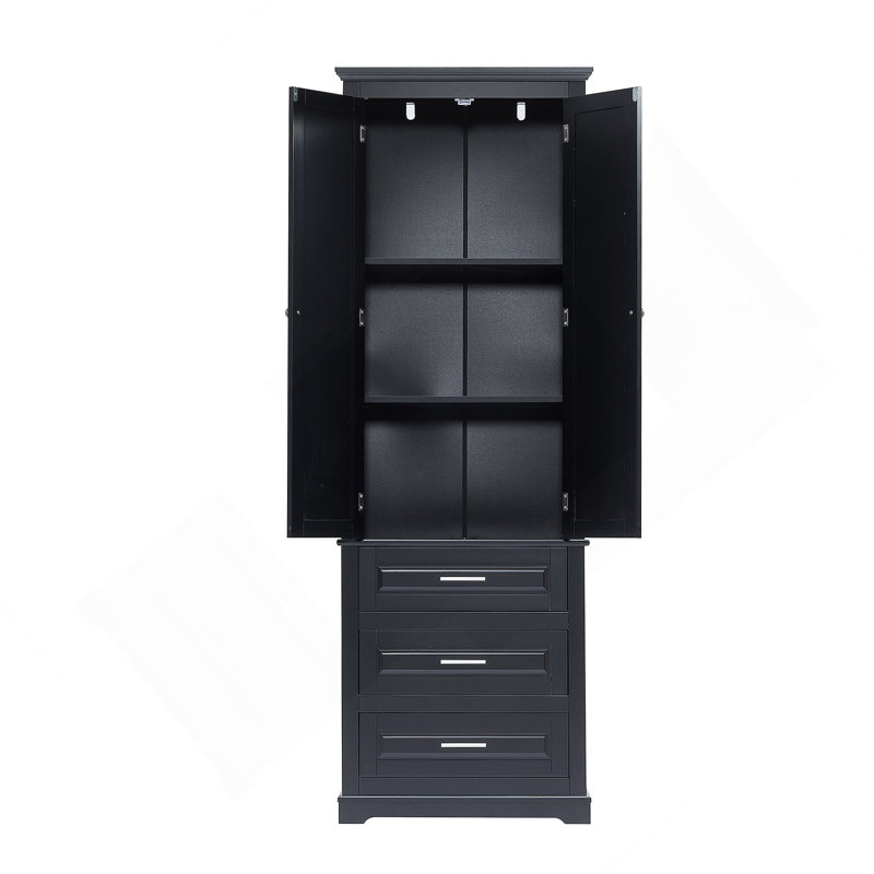 Grande armoire de rangement avec trois tiroirs pour la salle de bain et le bureau, Noir
