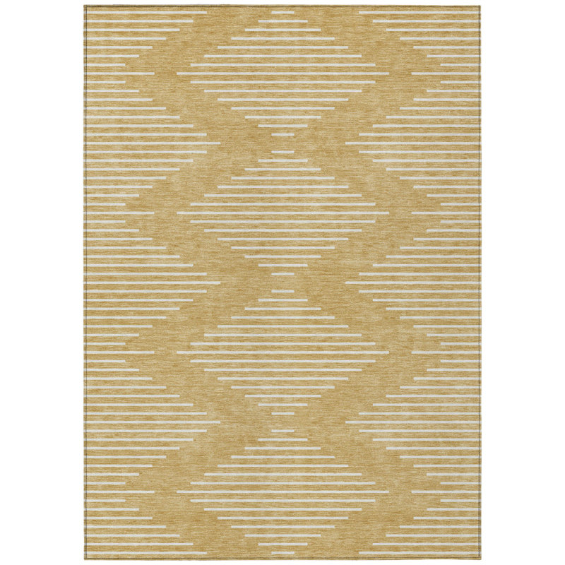 Tapis extérieur lavable à motif géométrique doré et ivoire 3 pi x 5 pi