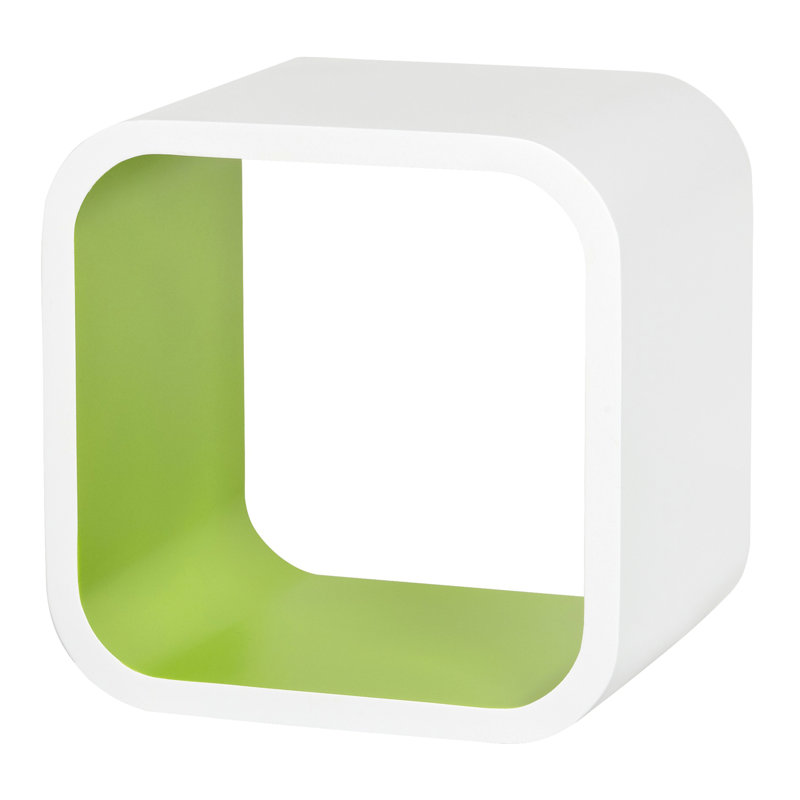 Deondrae Square Floating Shelf, White/Green