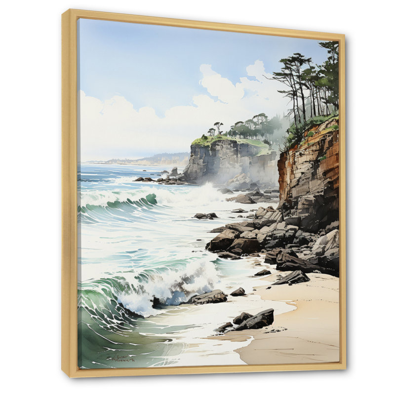 Beach Cliffhanger - noir II - imprimé, H 20 po x l 12 po x P 1 po, Cadre flottant brun