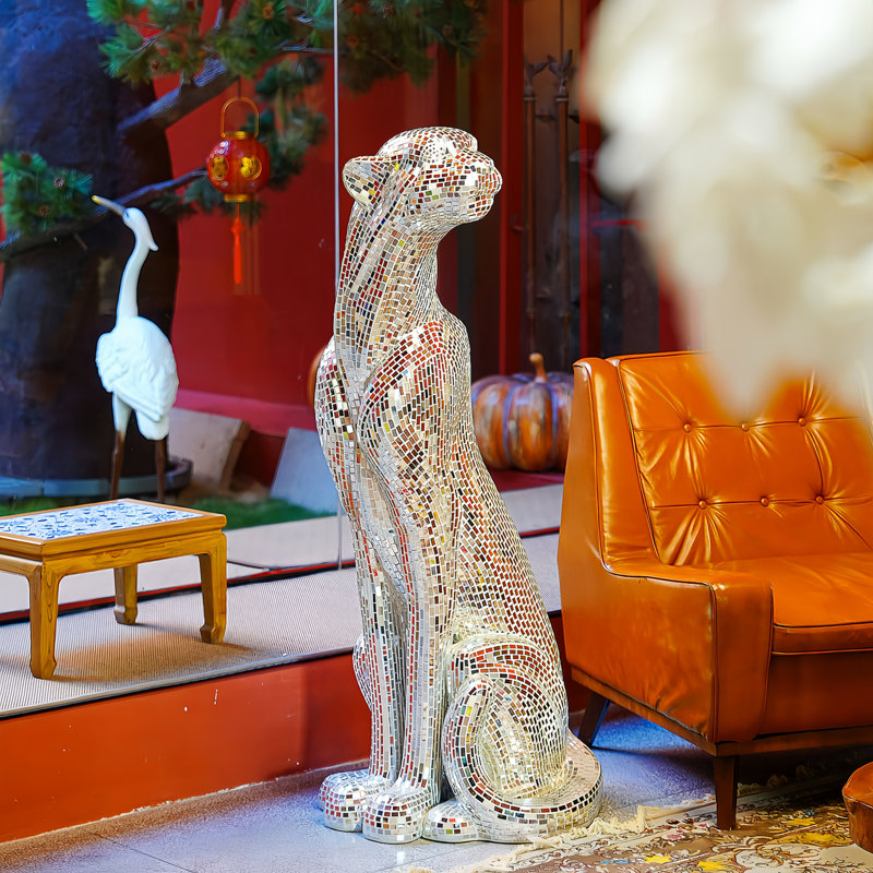Statue en cristal Jaguar - Sculpture droite, Argent