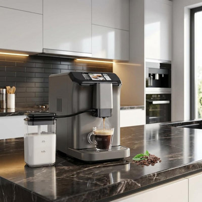 Espresso Machine, Built-in Grinder Coffee Maker with TFT Color Screen, Automatic Milk Frother Coffee Machine, 20 Bar Pump + 15 Grind Settings, 1.5L Water Tank + Auto Rinse, 120V 1350W