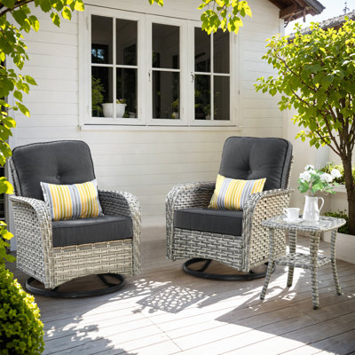Swivel Pe Wicker Rattan Outdoor Rocking Chairs Set With Side Table (2 Chairs And 1 Side Table)