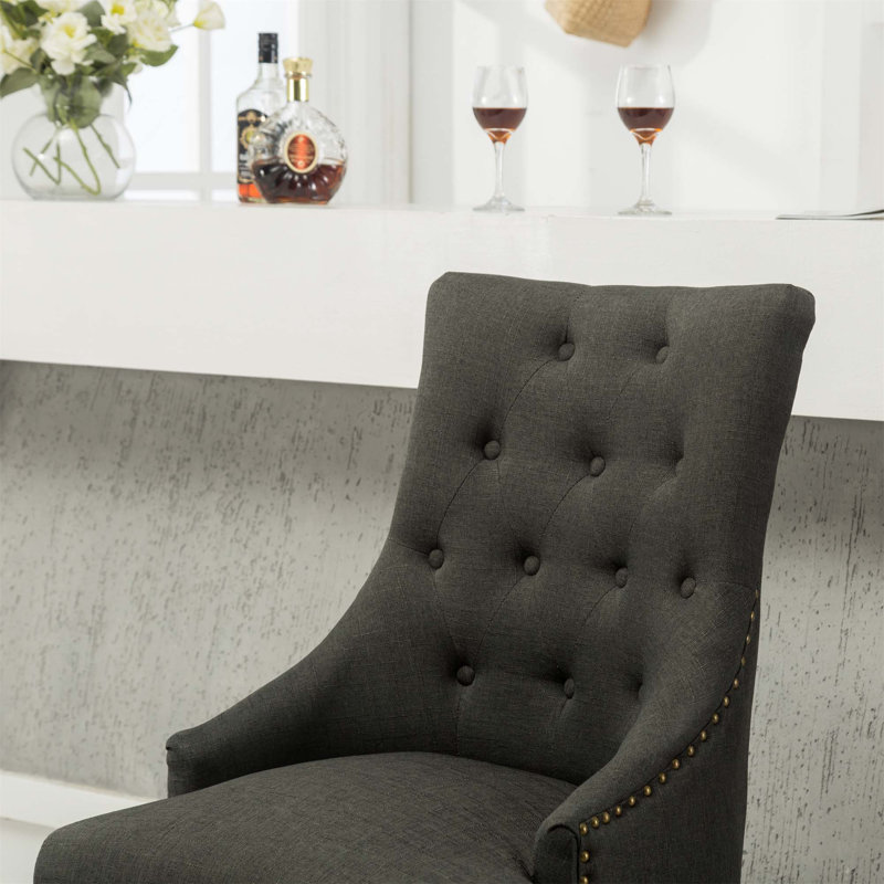 Fauteuils à oreilles capitonnés en bois massif capitonnés, Gris anthracite