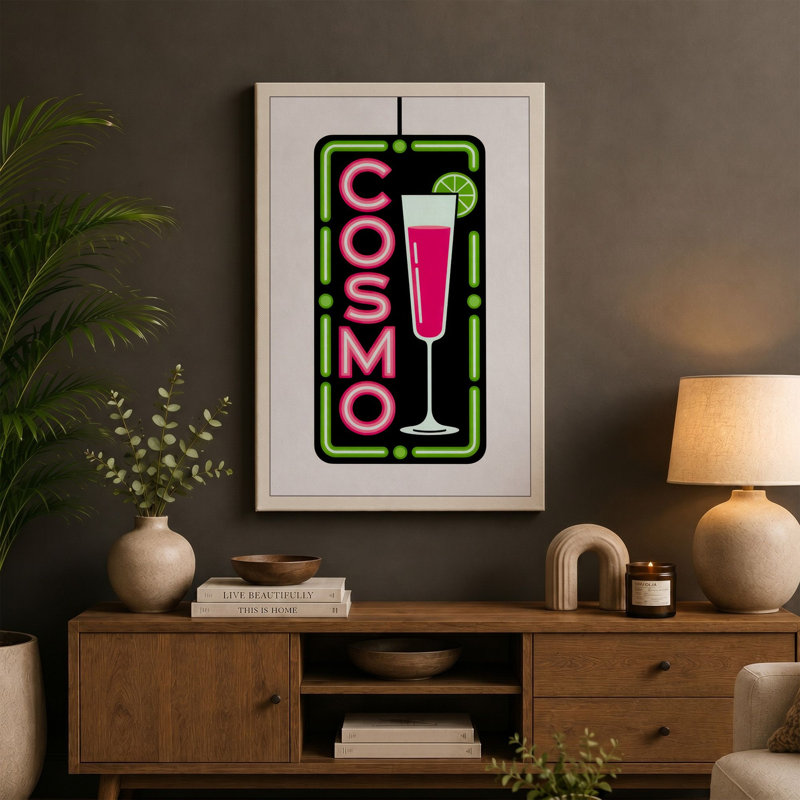 Cosmo Neon Sign Retro - Wrapped Canvas, 24x16 - 61.0 x 40.6 cm, Ochre Border