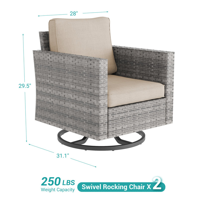 PE Wicker Patio Swivel Chair(Set of 2), Beige Cushion/Gray Frame