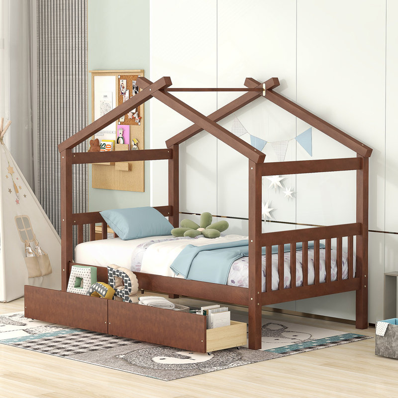 Lit en bois avec tiroirs