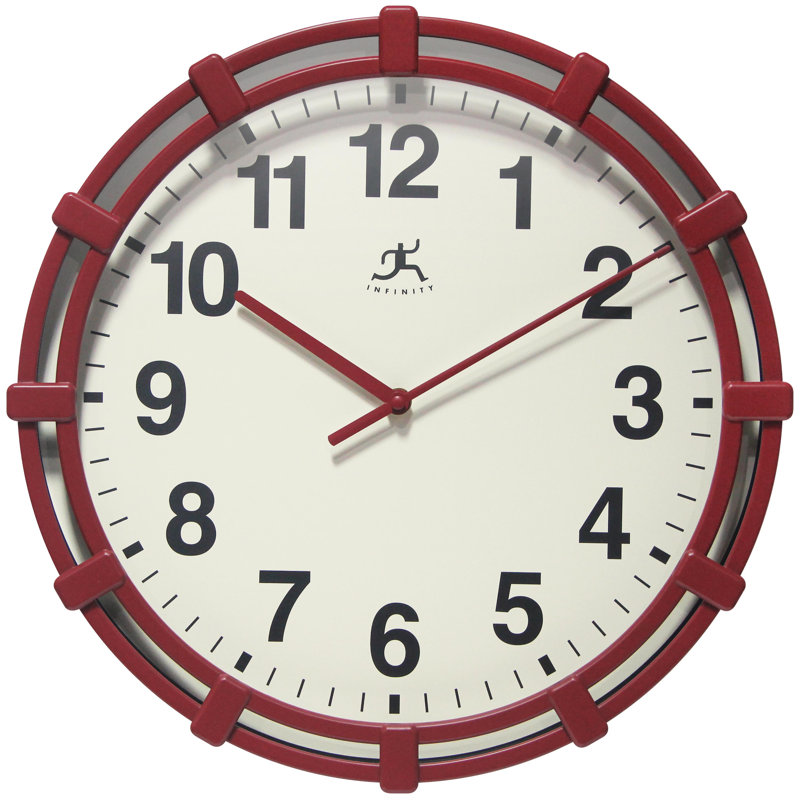 Horloge murale ronde en plastique 16 pouces, Rouge
