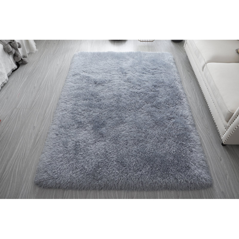 Tapis à poil long gris Gunhwat, Rectangle 8 pi x 10 pi