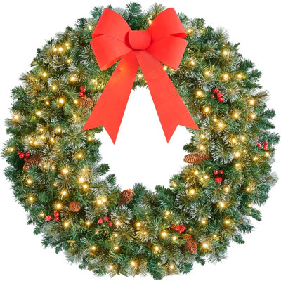 Couronne de Noël artificielle givrée pré-éclairée