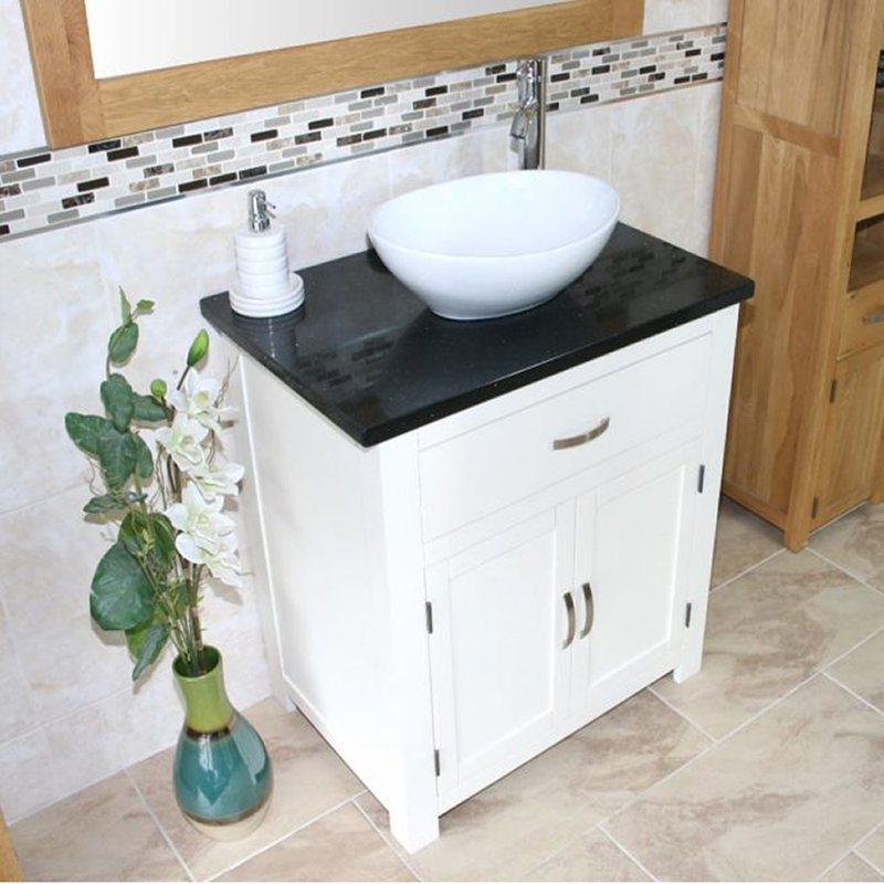 Robichaud 751mm Single Bathroom Vanity with Vessel Ceramic Basin, White, Black Quartz
