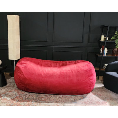 Red Traditional Suede Bean Bag, 8 Foot Cylindrical - Relaxing Guest Seating Removable Zippered Cover Superior Foam Filled Red, Comfortable Entertainment Area Option Machine Washable Fill