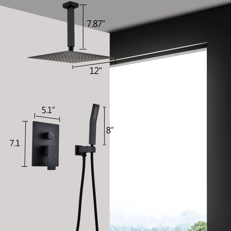 Ceiling Mounted Shower , Matte Black - Handheld & 12" Head Natural Rainfall Replica Self-cleaning Tap Brass Made And Manufactured Article