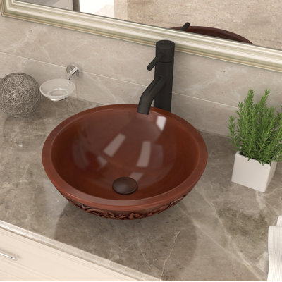 ANZZI Anchor 15.75'' Polished Antique Copper Metal Circular Bathroom Sink