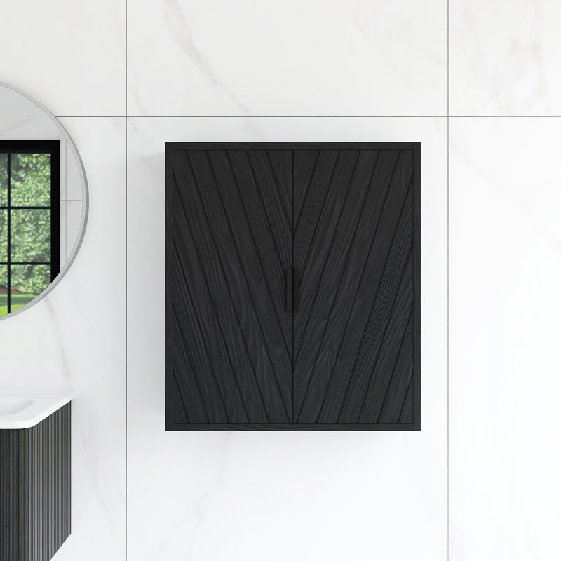Armoire de salle de bain murale 26 "avec portes et tablette, Chêne foncé
