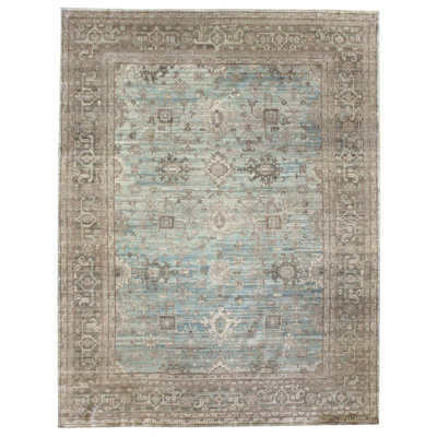 Tapis unique nouvel âge Harshang en bleu / turquoise / taupe