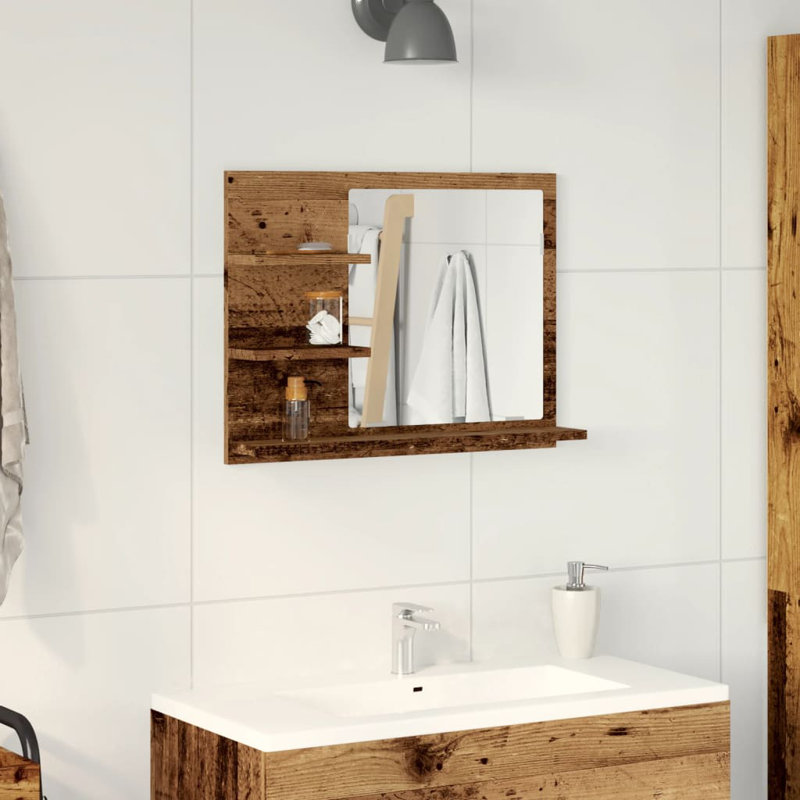 Adji Flat Mirror with Shelves, Old Wood, 45cm x 60cm