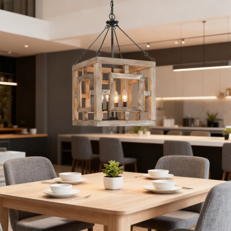 Luminaire suspendu Farmhouse avec cadre en bois vieilli, lustre rustique pour îlot de cuisine, salle à manger et éclairage de vestibule