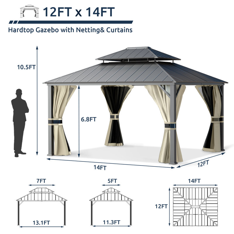 Pavillon de jardin permanent en métal P 12 pi Florence, Beige
