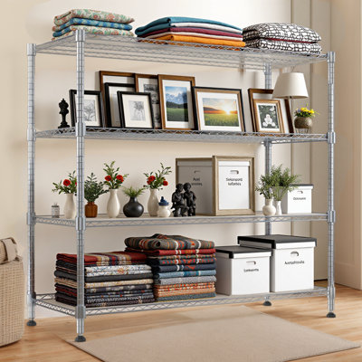 Heavy Duty Storage Shelves, 4 Tier Wire Shelving Unit With Wheels, Commercial Adjustable Metal Shelves For Storage, Garage Rack Pantry Shelves Kitchen Shelving