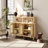 Bohemian Rattan Buffet Storage Cabinet - Solid Wood Frame, 3-Position Adjustable Shelves, No-Handle Push-To-Open-1344855374