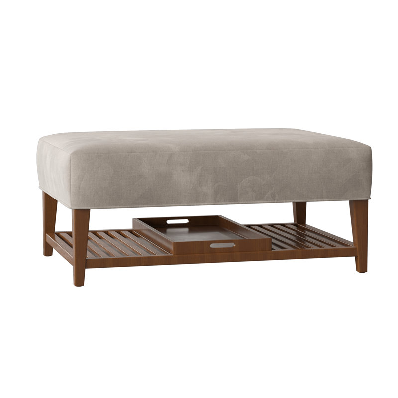 Carly Upholstered Ottoman, Pecan, Tweetie 10 Beige Performance Velvet