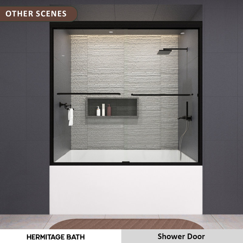 Nepti Matte Black Semi-Frameless Sliding Shower Door with Clear Glass