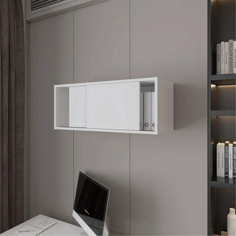 Armoire flottante blanche avec porte coulissante