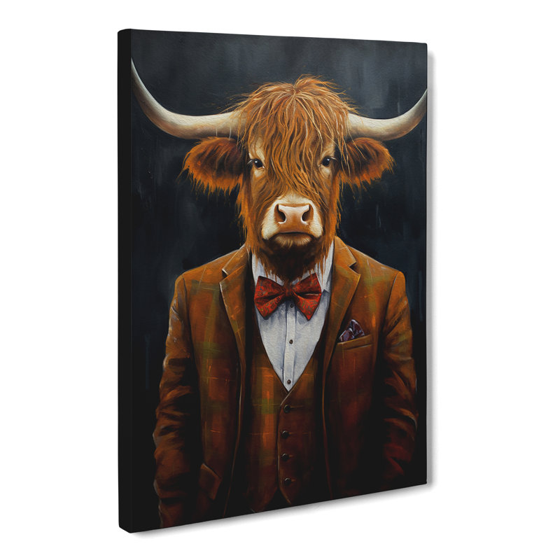 Highland Cow in a Suit Painting - Wrapped Canvas, 50cm H x 35cm W x 3cm D