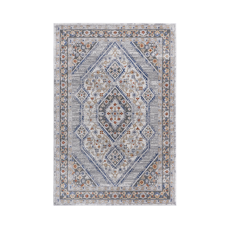 Blue/Cream/Bordered Non-Shedding Living Room Bedroom Dining Home Office Stylish And Stain Resistant Area Rug