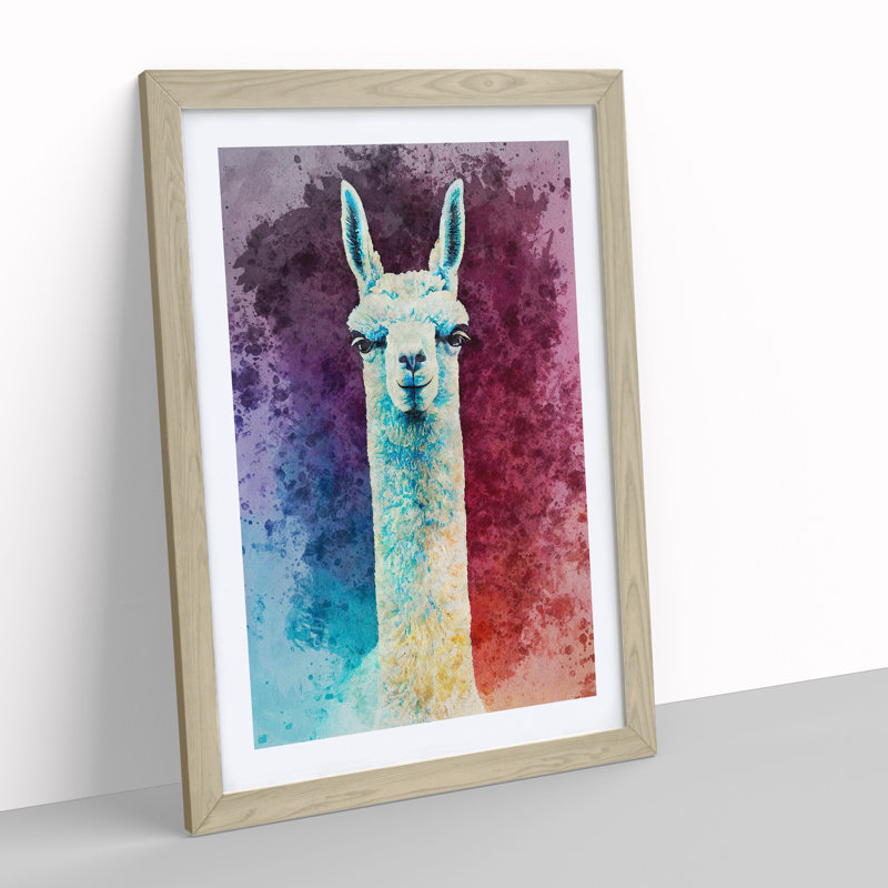 Llama Portrait - Framed Print, 46cm H x 34cm W x 2cm D, Oak